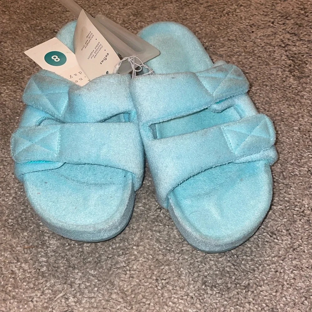 A new day platform teal sandals terry cloth size 8